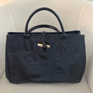 Longchamp Black Croc-Embossed Tote Bag